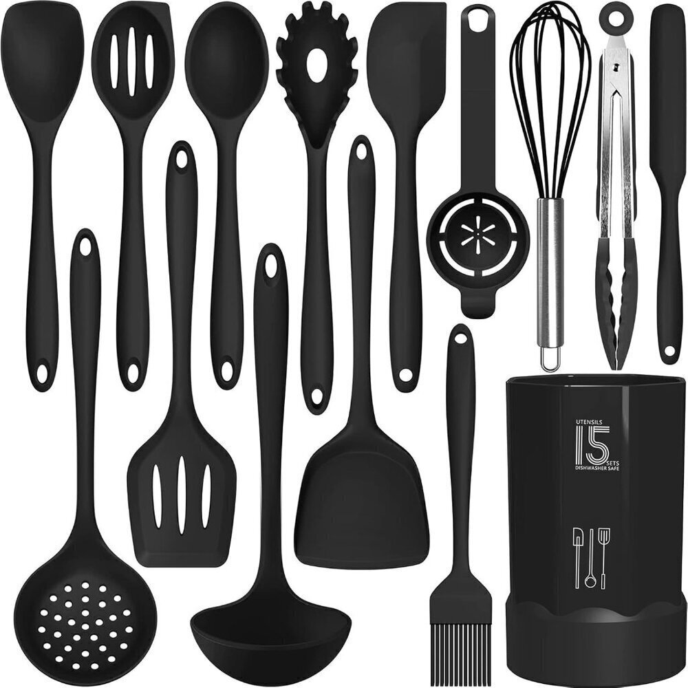 🆕 Silicone Heat Resistant Kitchen Utensils Turner Tongs Spatula Spoon Brush Set